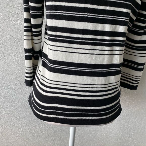 Talbots Womens Open Front Cardigan Black White Striped Sweater SZ M - Picture 7 of 14